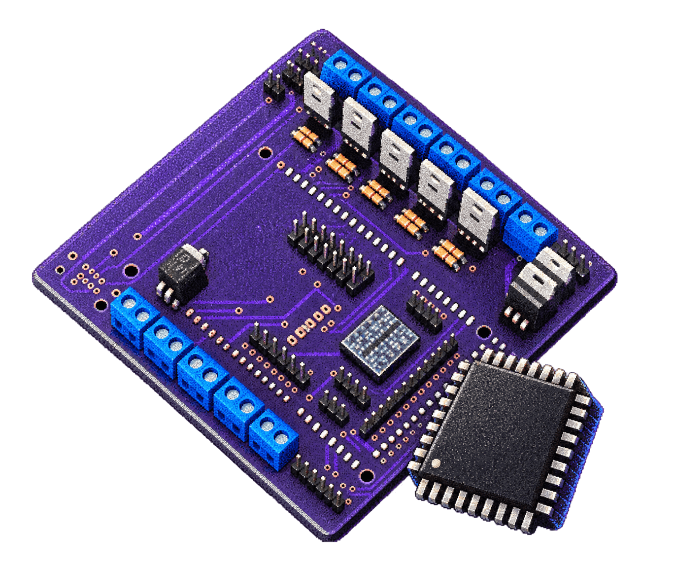 Illustration of a purple PCB and chip